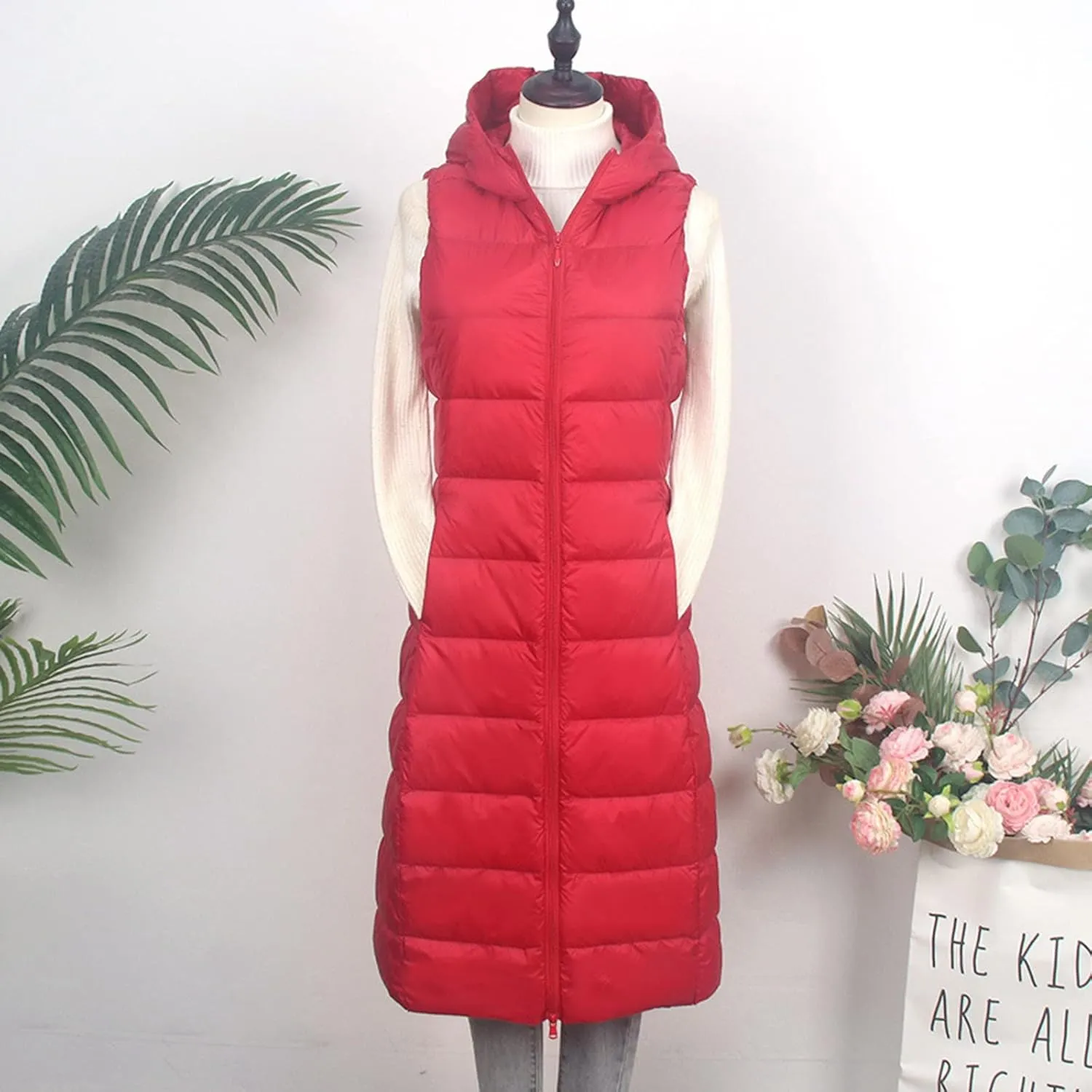 Women Tank Light Weight Warm Down Vest Skimpy Puffer Trendy Cotton Padded Jackets Long Hooded 2023 Winter Outerwear