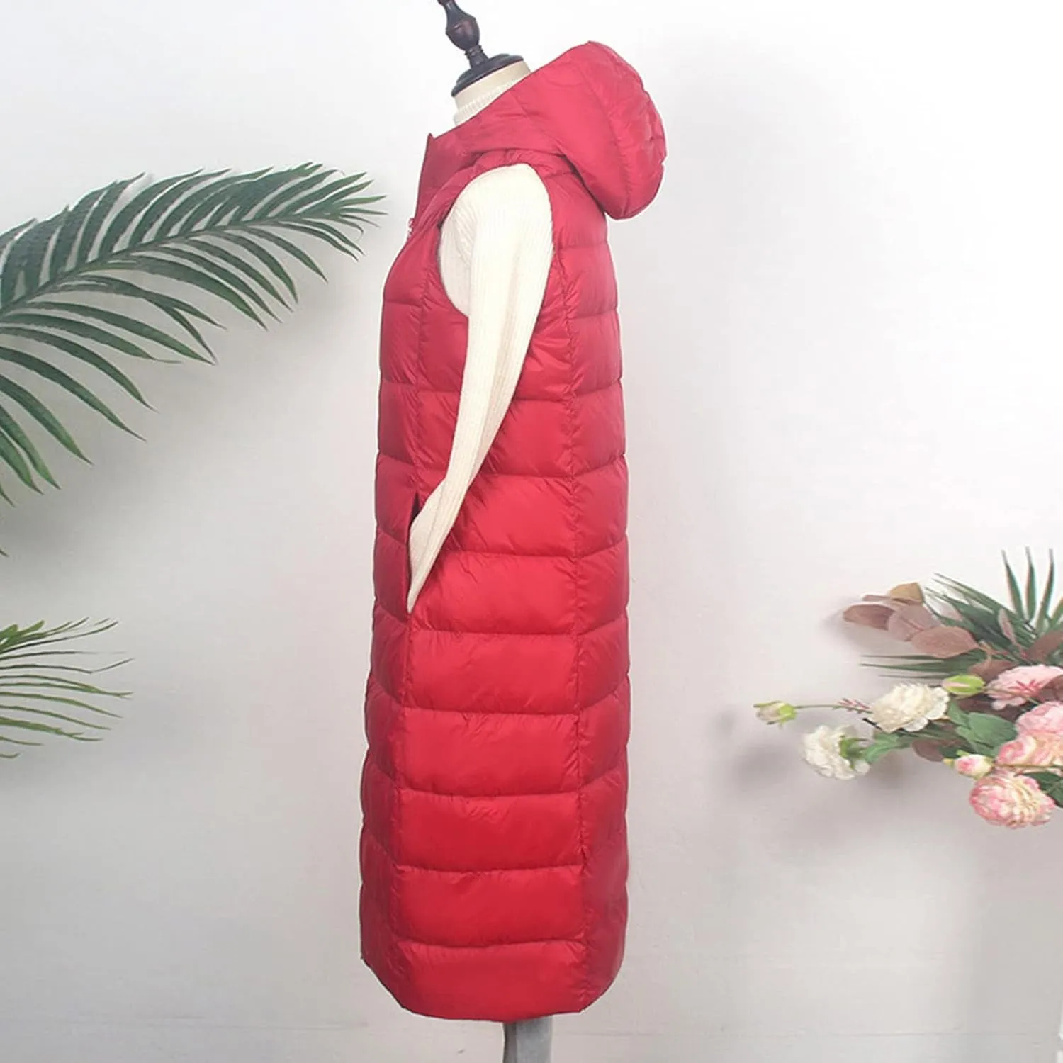 Women Tank Light Weight Warm Down Vest Skimpy Puffer Trendy Cotton Padded Jackets Long Hooded 2023 Winter Outerwear