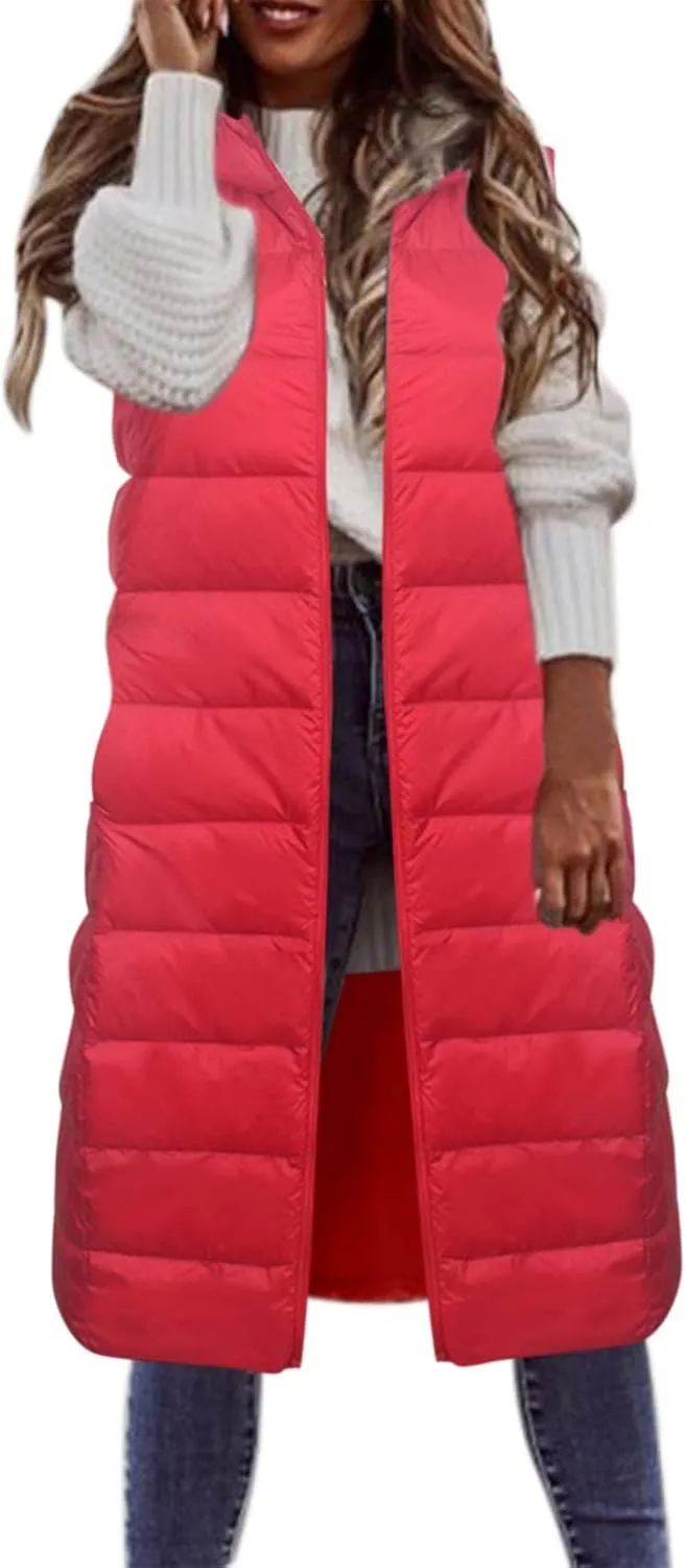 Women Tank Light Weight Warm Down Vest Skimpy Puffer Trendy Cotton Padded Jackets Long Hooded 2023 Winter Outerwear