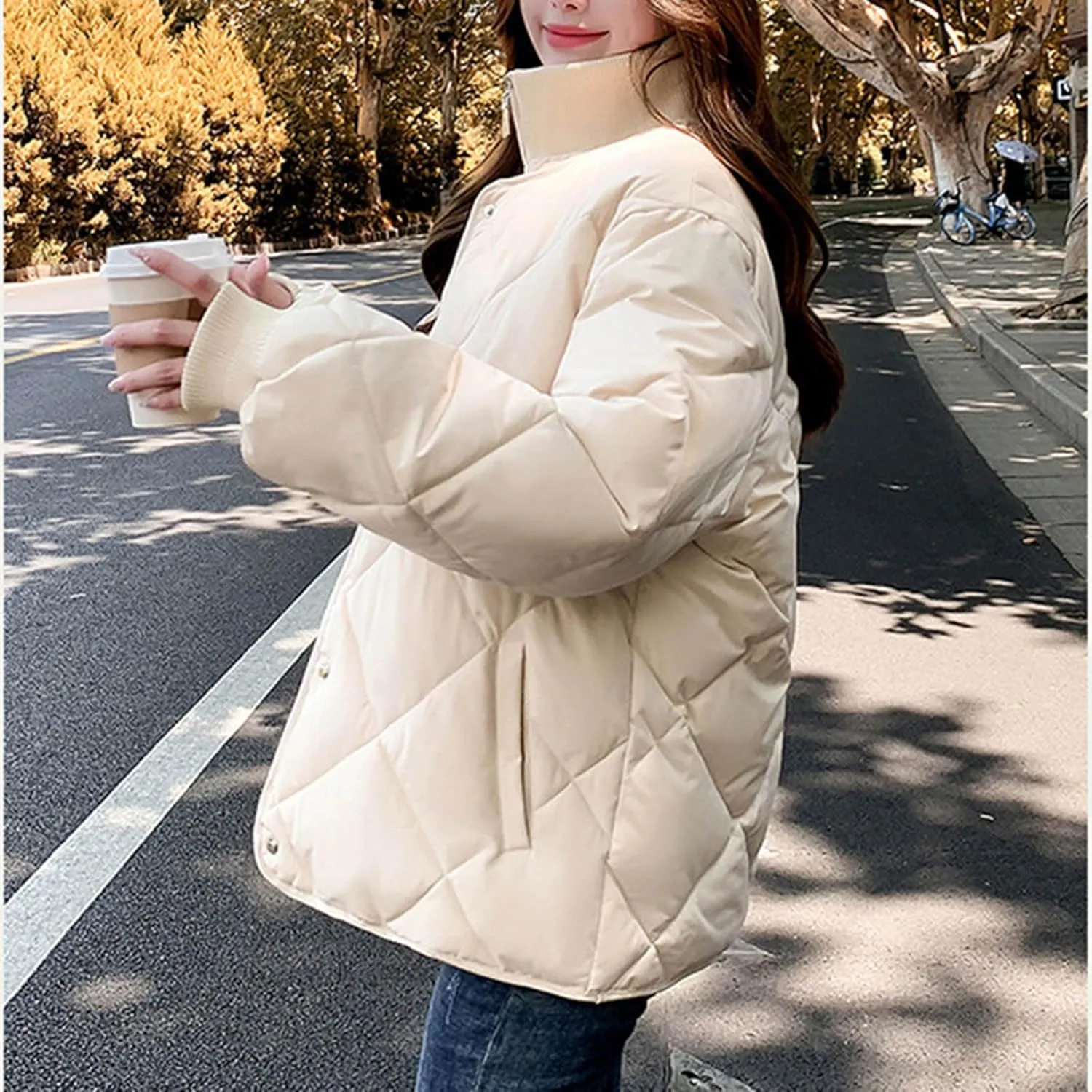 Women Winter Lightweight down Jacket Diamond Lattice Cotton-Padded Warm Packable Coats Ladies Casual Oversized Jacket