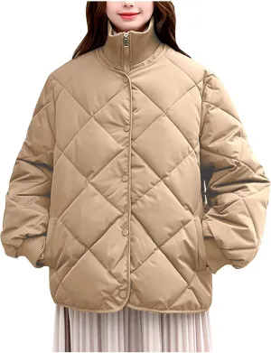 Women Winter Lightweight down Jacket Diamond Lattice Cotton-Padded Warm Packable Coats Ladies Casual Oversized Jacket
