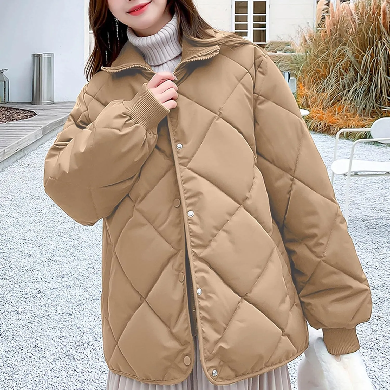 Women Winter Lightweight down Jacket Diamond Lattice Cotton-Padded Warm Packable Coats Ladies Casual Oversized Jacket