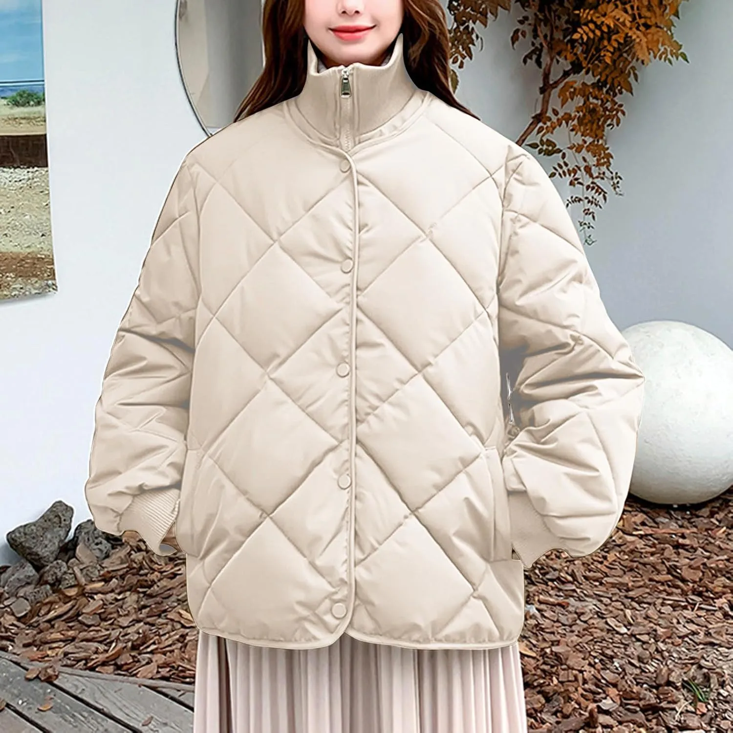 Women Winter Lightweight down Jacket Diamond Lattice Cotton-Padded Warm Packable Coats Ladies Casual Oversized Jacket