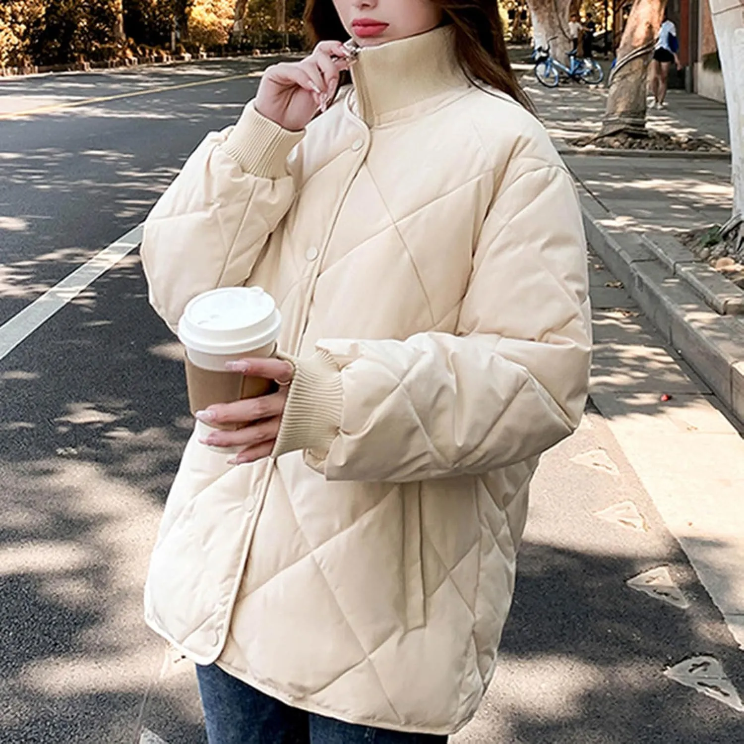 Women Winter Lightweight down Jacket Diamond Lattice Cotton-Padded Warm Packable Coats Ladies Casual Oversized Jacket