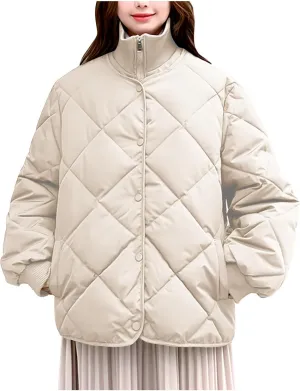 Women Winter Lightweight down Jacket Diamond Lattice Cotton-Padded Warm Packable Coats Ladies Casual Oversized Jacket