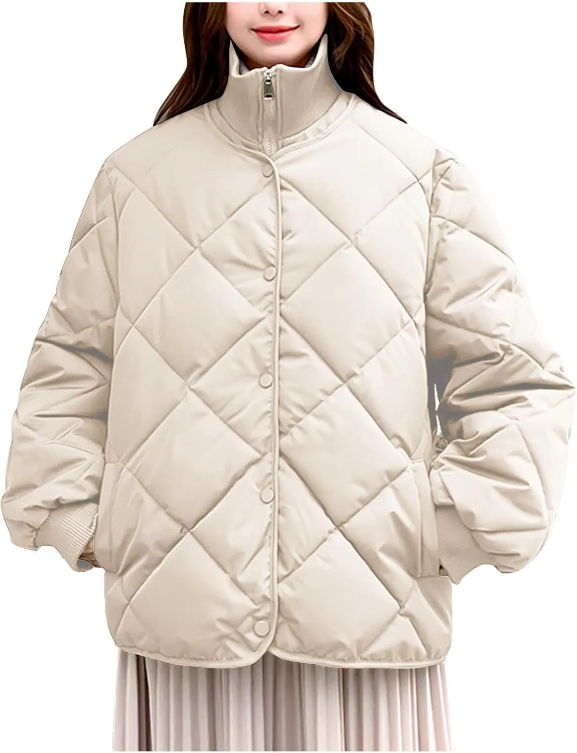 Women Winter Lightweight down Jacket Diamond Lattice Cotton-Padded Warm Packable Coats Ladies Casual Oversized Jacket
