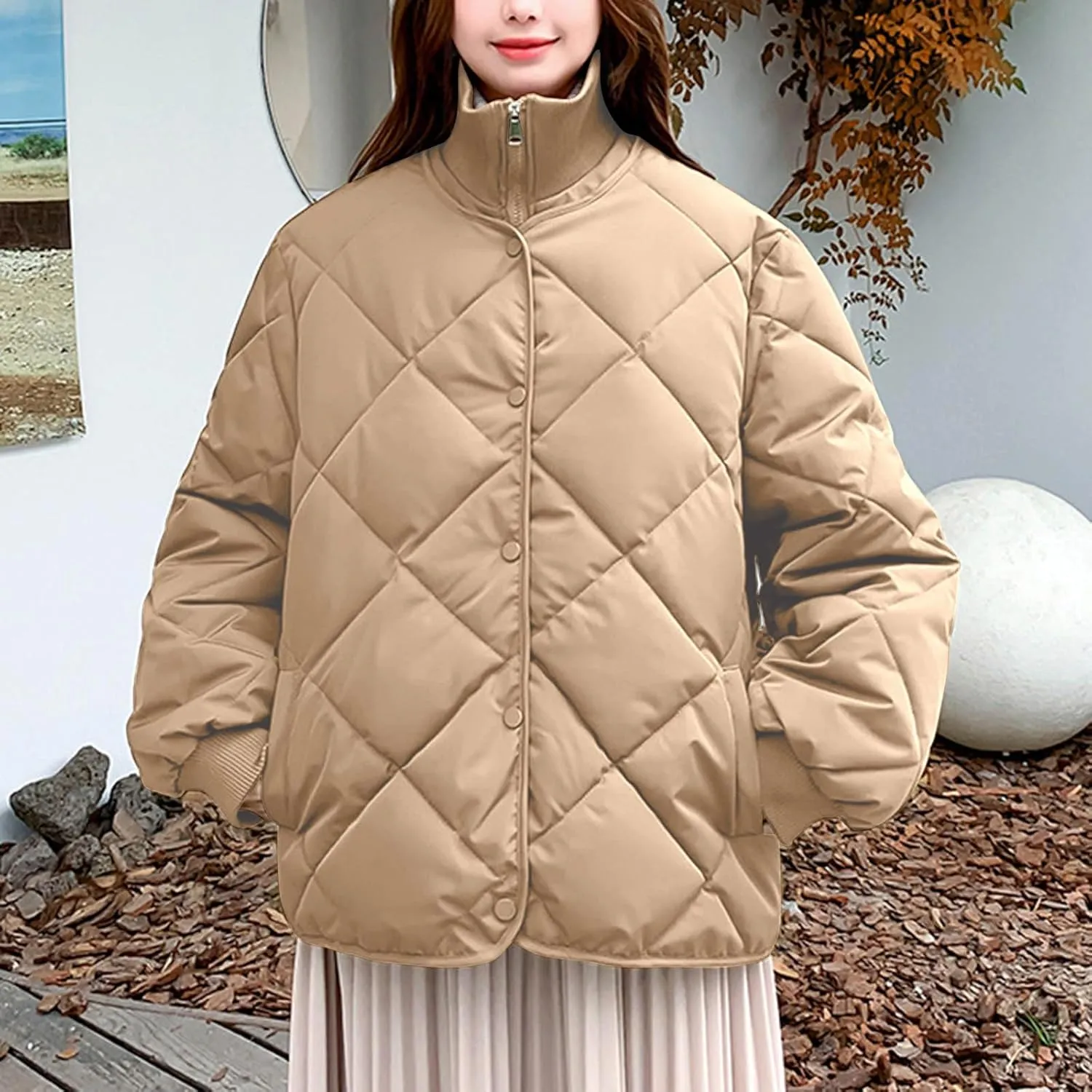 Women Winter Lightweight down Jacket Diamond Lattice Cotton-Padded Warm Packable Coats Ladies Casual Oversized Jacket