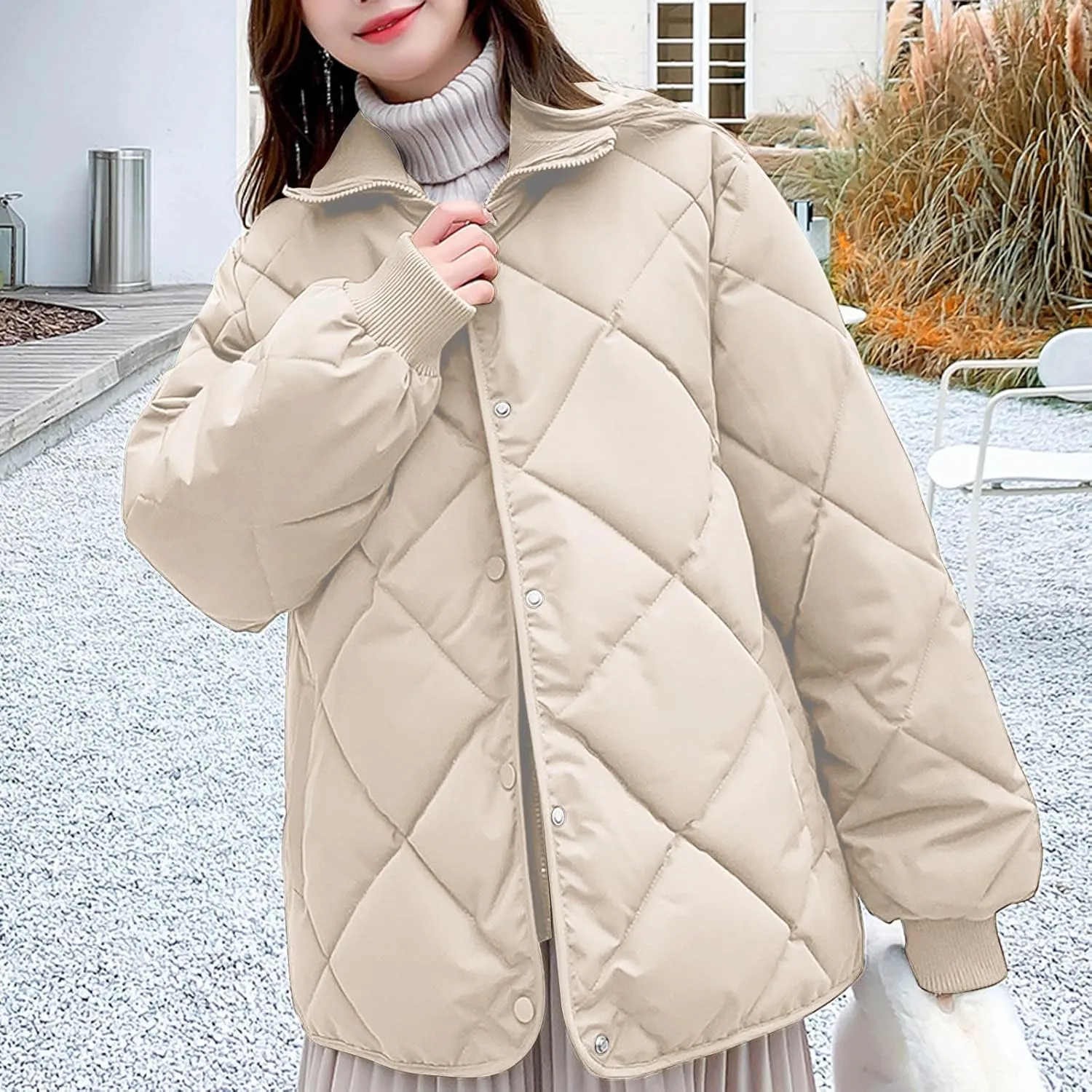 Women Winter Lightweight down Jacket Diamond Lattice Cotton-Padded Warm Packable Coats Ladies Casual Oversized Jacket