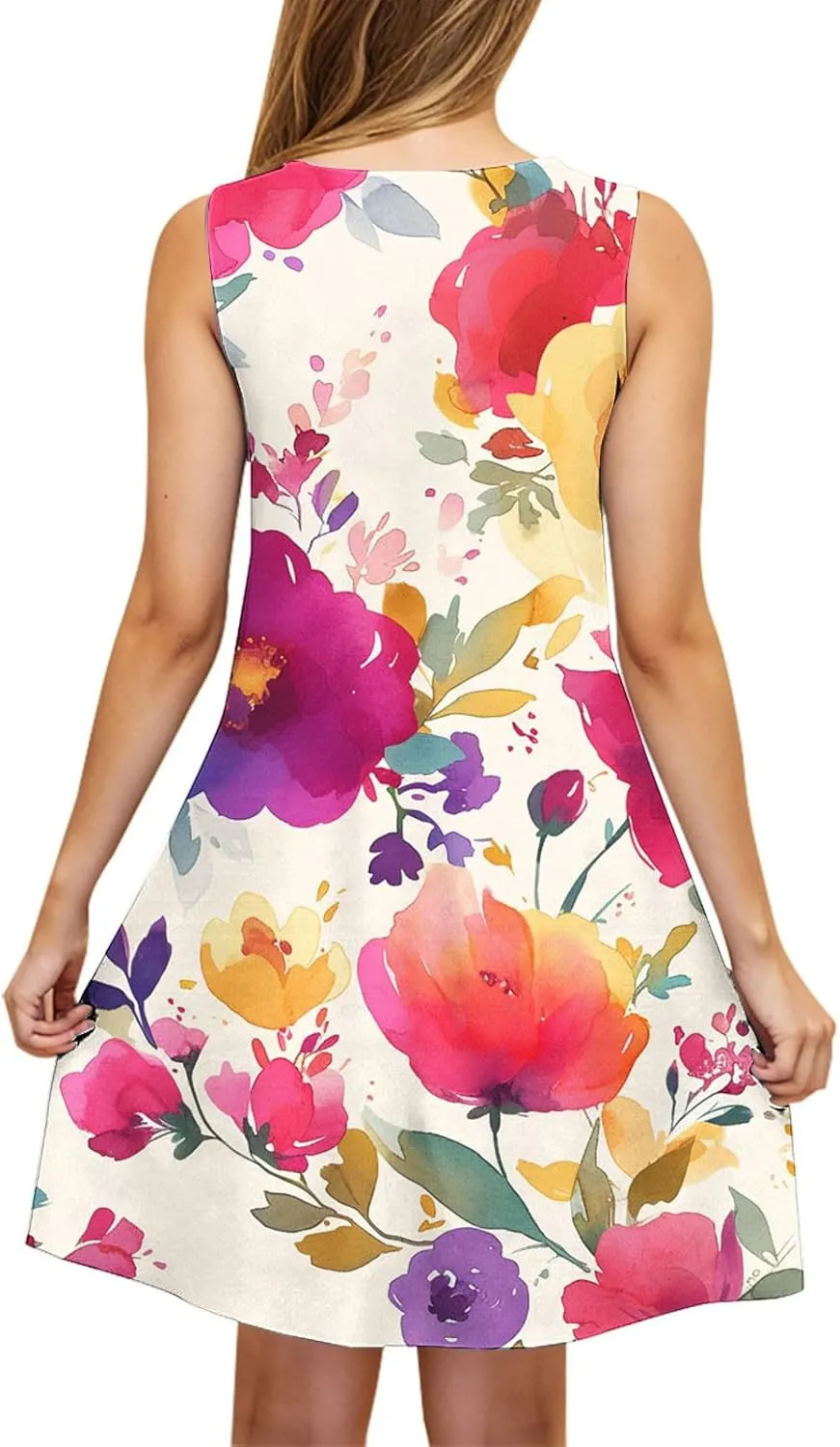 Womens 2025 Summer Floral Midi Dress Exotic Casual Square Neck Sleeveless Beach Wedding Guest Flowy a-Line Mini Dress