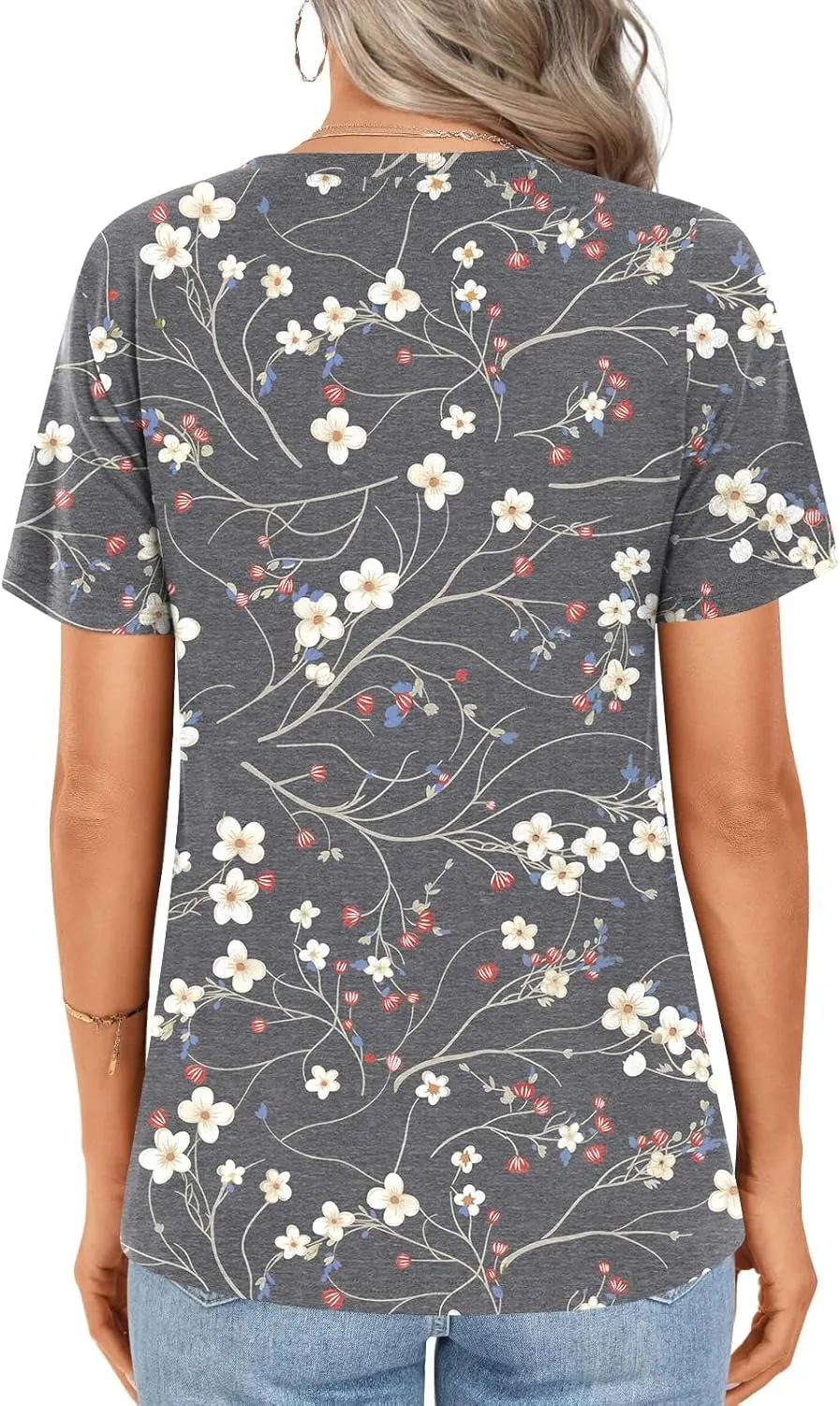 Womens 2025 Tunic Summer Casual Tops Short Sleeve Blouses Crewneck Fashion Tshirts M-3XL