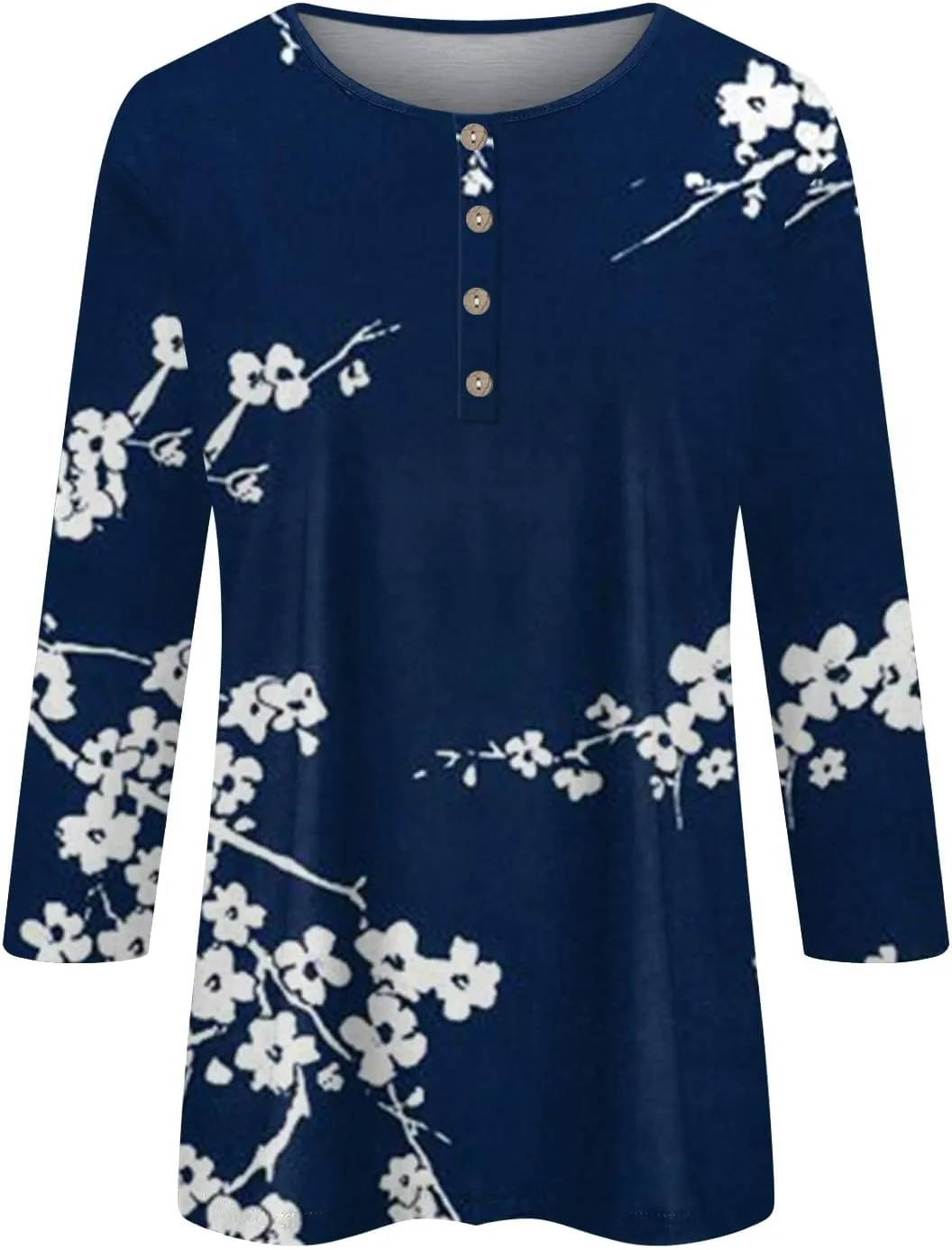 Womens 3/4 Length Sleeve Tops Casual Henley Summer Shirts Loose Fit Three Quarter Length Sleeve Blouses