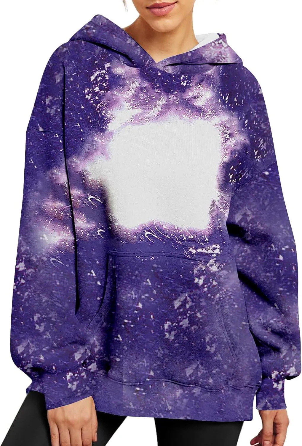 Womens Bleached Blank Print Hoodies Long Sleeve Casual 2024 Fall Oversized Pullover Tops Sweatshirt with Pockets