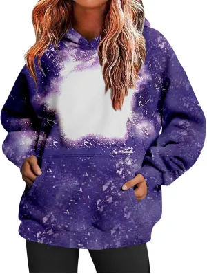 Womens Bleached Blank Print Hoodies Long Sleeve Casual 2024 Fall Oversized Pullover Tops Sweatshirt with Pockets