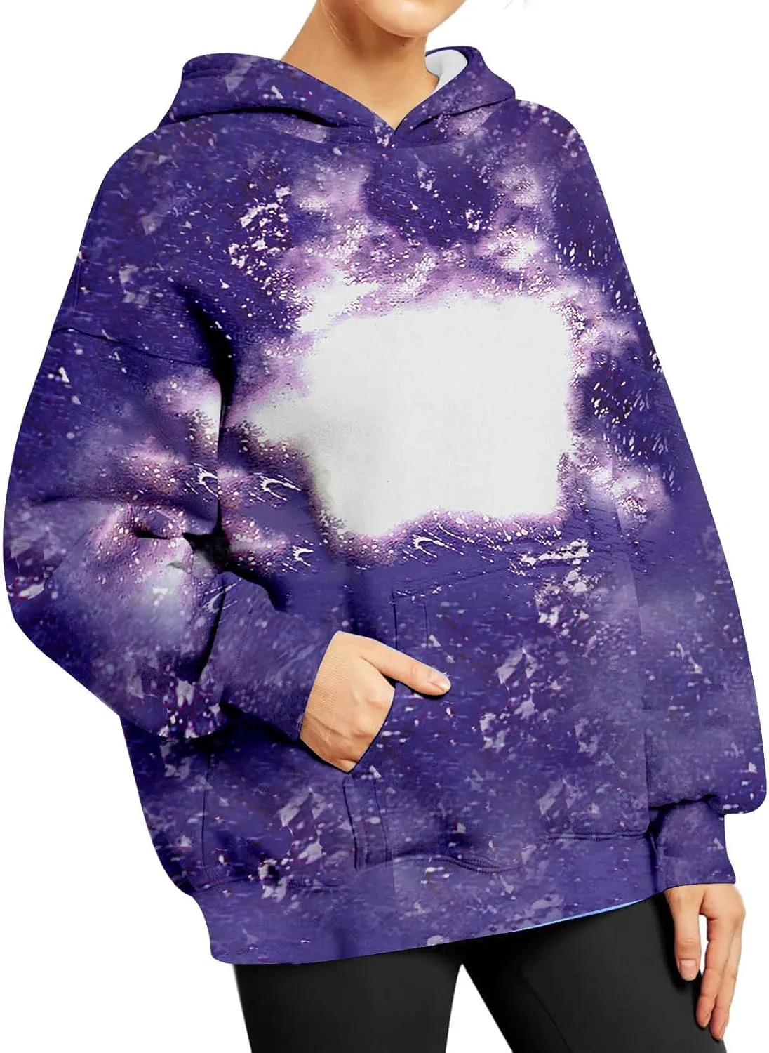 Womens Bleached Blank Print Hoodies Long Sleeve Casual 2024 Fall Oversized Pullover Tops Sweatshirt with Pockets