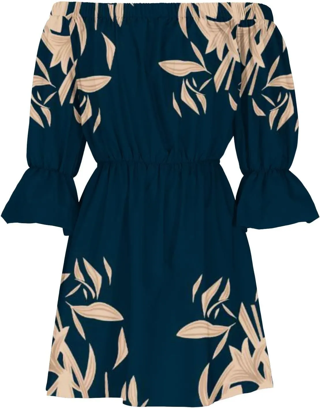 Women's Bodycon Dresses Summer Loose Casual Trendy Dress Cold Shoulder Floral Printed Ruffle Sleeve Dresses, S-3XL