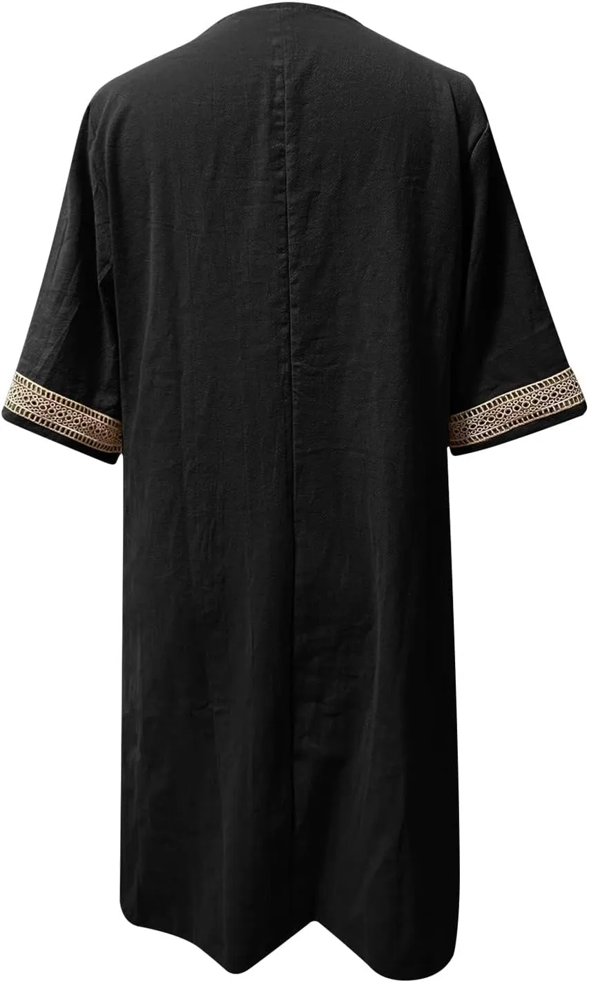 Women's Boho Tunic Dress V Neck 3/4 Sleeve Casual Loose Fit Summer Beach Dresses with Lace Trim Lightweight Sundress