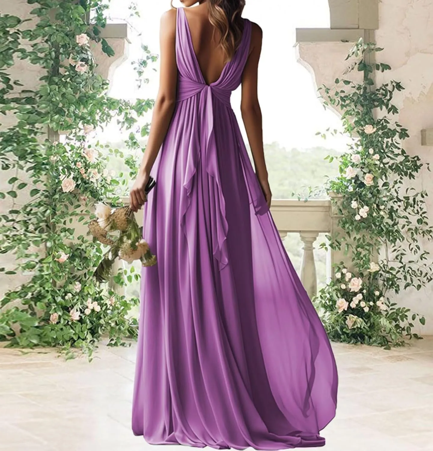 Womens Bridesmaid Dresses Pleat Formal Long Chiffon Wedding Dress for Prom Gowns 2024