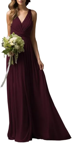 Womens Bridesmaid Dresses Pleat Formal Long Chiffon Wedding Dress for Prom Gowns 2024