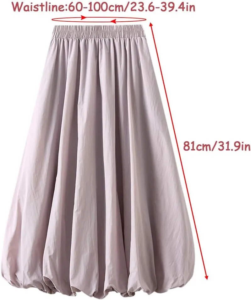 Women's Bubble Long Skirt, Elastic Waist A-Line Long Pleated Puffy Hem Y2k Casual Summer Skirts