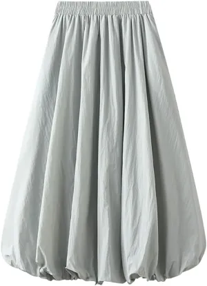Women's Bubble Long Skirt, Elastic Waist A-Line Long Pleated Puffy Hem Y2k Casual Summer Skirts