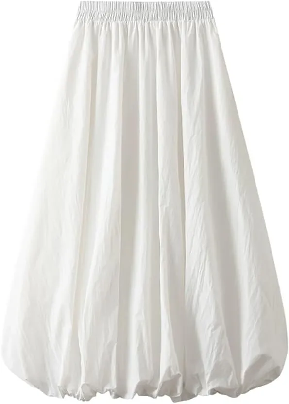 Women's Bubble Long Skirt, Elastic Waist A-Line Long Pleated Puffy Hem Y2k Casual Summer Skirts