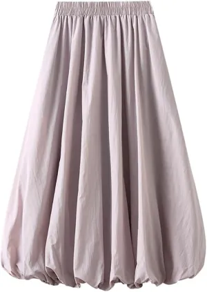 Women's Bubble Long Skirt, Elastic Waist A-Line Long Pleated Puffy Hem Y2k Casual Summer Skirts