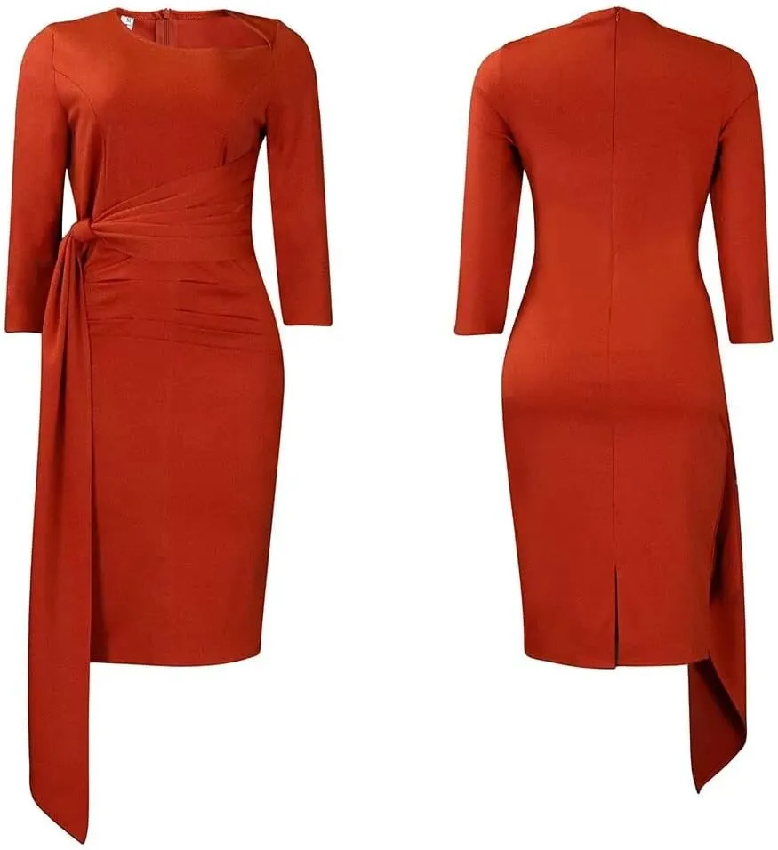 Women's Business Retro Ruffles 3/4 Sleeve Vintage Bodycon Peplum Formal Work Pencil Dress