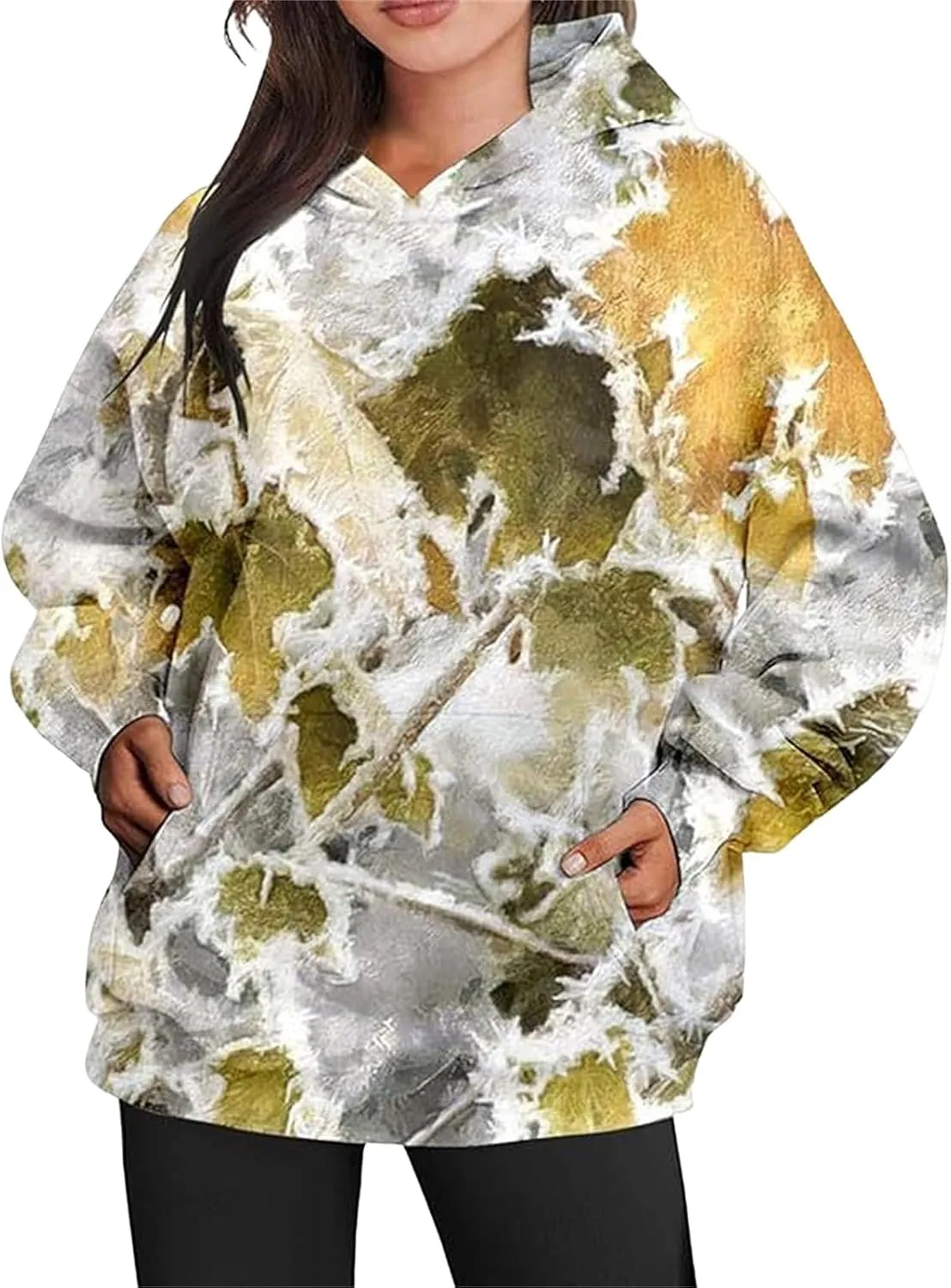 Womens Camo Hoodie Oversized Hooded Sweatshirt Long Sleeve Sweatshirts Leaf Print Hoodie Casual Pullover