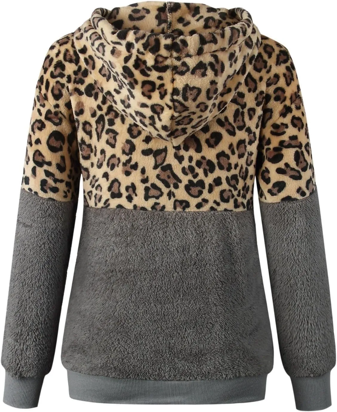 Women's Casual Fuzzy Hoodies Faux Fleece Zip Up Leopard Jackets Drawstring Hooded Sherpa Sweatshirt Fall Trendy Outwear