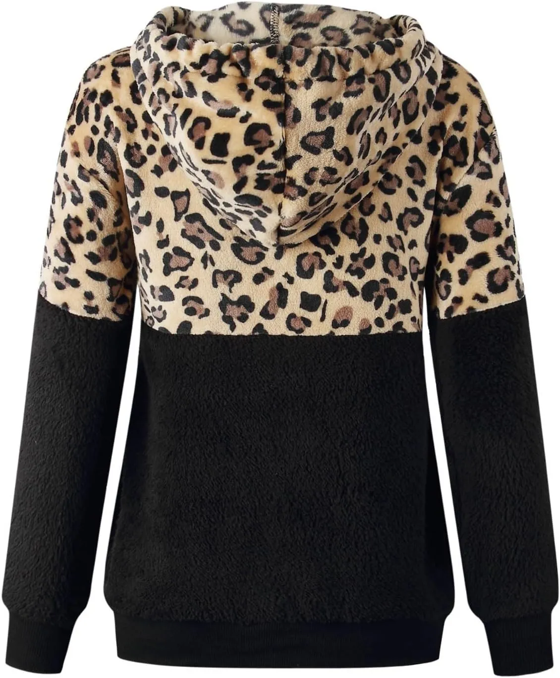 Women's Casual Fuzzy Hoodies Faux Fleece Zip Up Leopard Jackets Drawstring Hooded Sherpa Sweatshirt Fall Trendy Outwear