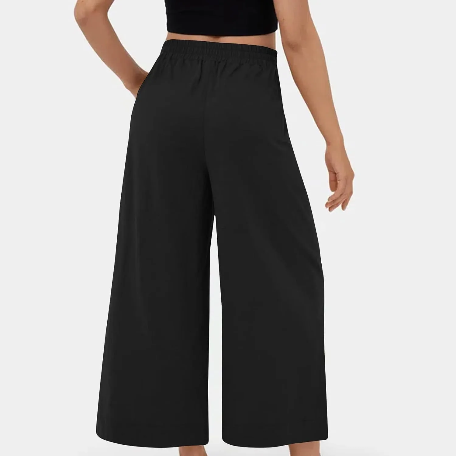 Women's Casual Linen Palazzo Dress Pants High Waisted Wide Leg Beach Trousers Office Work Suit Pants Summer Culottes