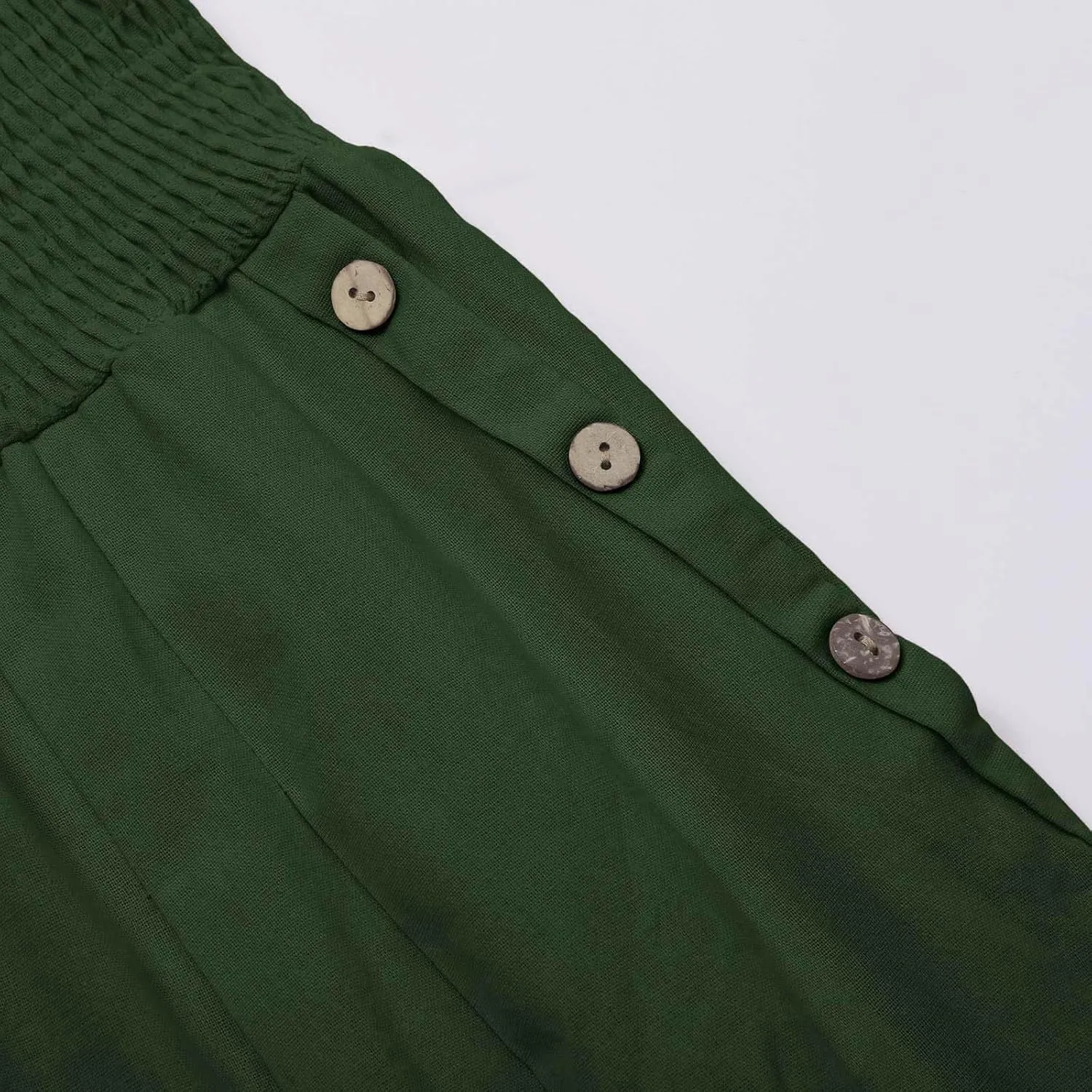 Women's Casual Linen Palazzo Pants Smocked Elastic Waist Summer Boho Wide Leg Long Flowy Lounge Trousers with Pockets