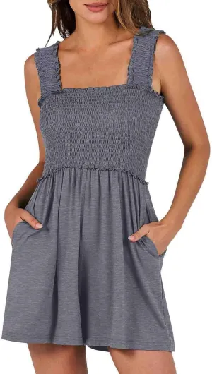 Women's Casual Sundress with Pockets Summer Boho Beach Dress Floral Blouses T-Shirts Dress Tank, S-3XL