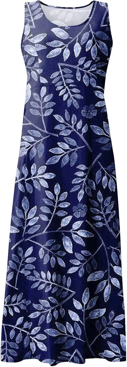 Womens Cotton Linen Sundress 2025 Plus Size Maxi Dresses for Curvy Women Summer Beach Vacation Tank Dress with Pockets