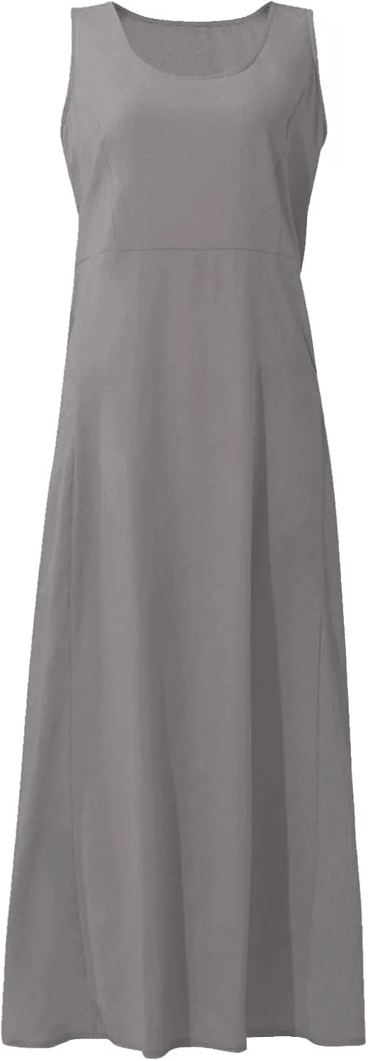 Womens Cotton Linen Sundress 2025 Plus Size Maxi Dresses for Curvy Women Summer Beach Vacation Tank Dress with Pockets