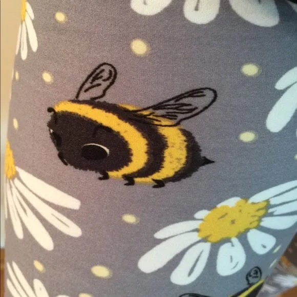 Womens Daisy Bee Biker Shorts, Long Bermuda Shorts, Sizes S-3xl, Gray/Yellow