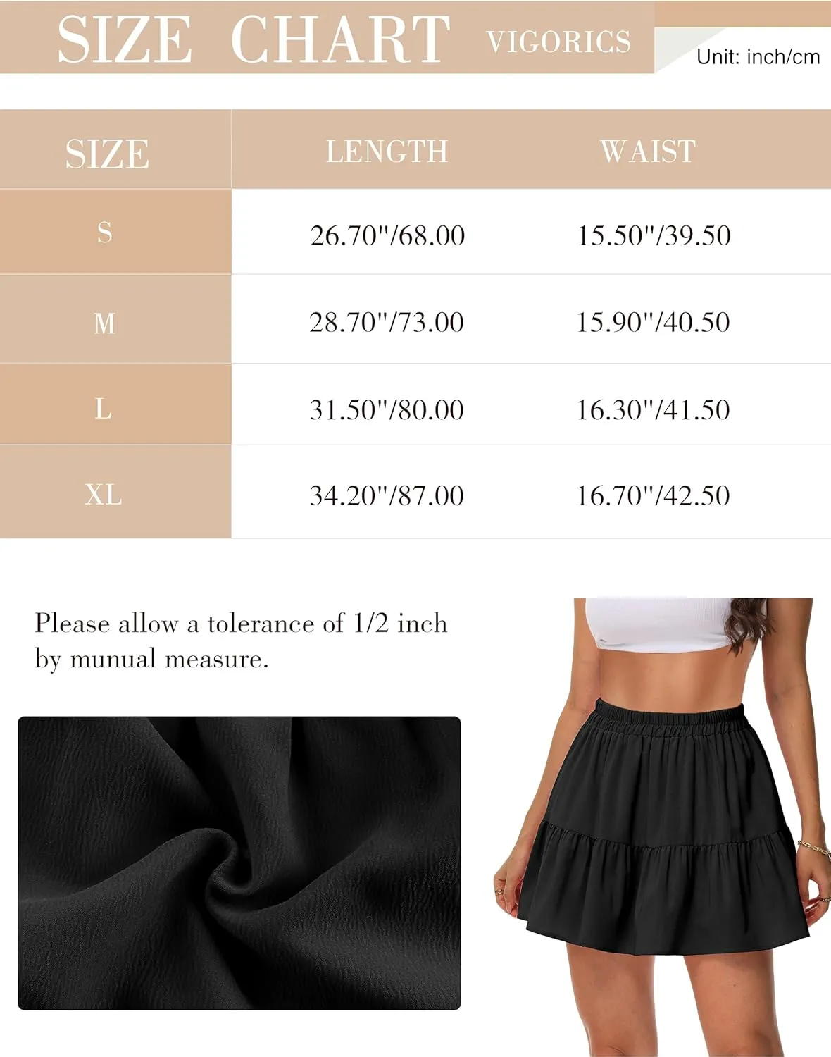 Womens Elastic High Waist Tiered Mini Skirt with Shorts Underneath Cute Boho Pleated Ruffle Skirt with Pockets
