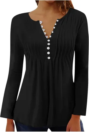 Womens Fall Fashion Tunic Shirts Long Sleeve Button Down Tops Casual Loose Comfy Blouses Empire Waist Clothes