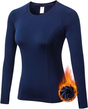 Women's Fleece Lined Thermal Long Sleeve Running Athletic Shirts Compression Base Layer Yoga Shirts for Women