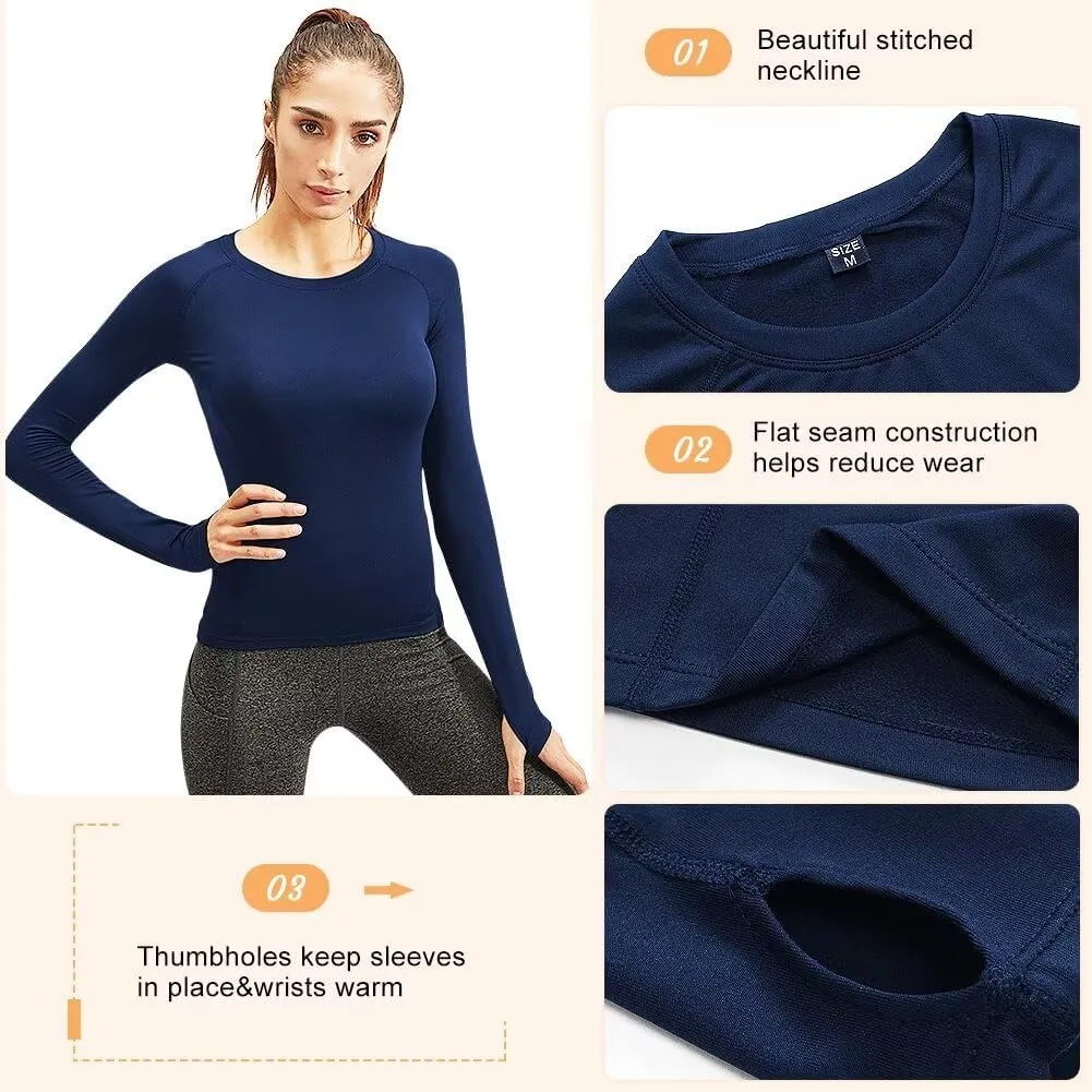 Women's Fleece Lined Thermal Long Sleeve Running Athletic Shirts Compression Base Layer Yoga Shirts for Women