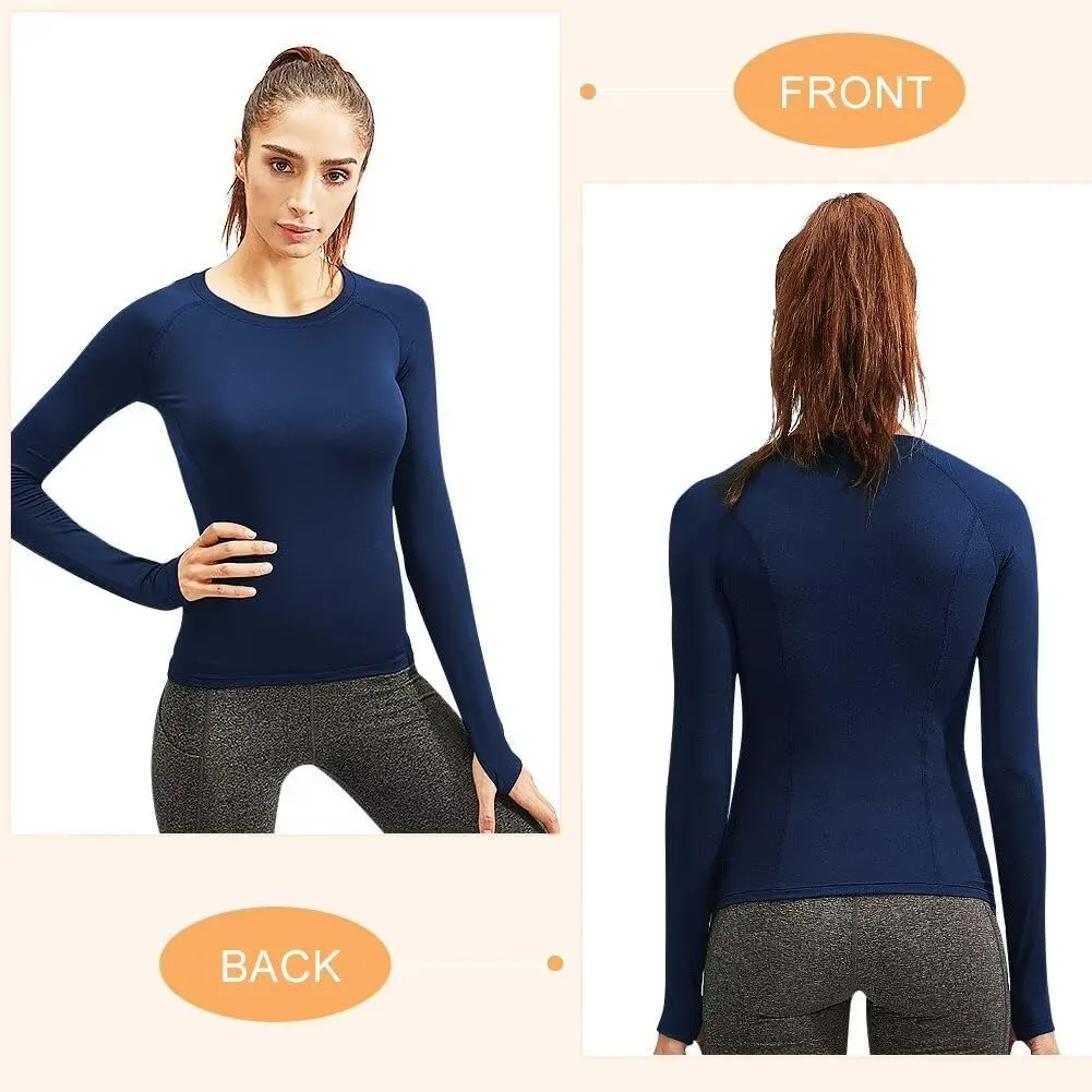 Women's Fleece Lined Thermal Long Sleeve Running Athletic Shirts Compression Base Layer Yoga Shirts for Women