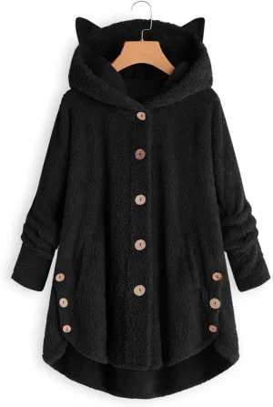 Womens Fleece Sherpa Hoodie Winter Warm Fuzzy Jacket Coats Outerwear with Pocket OverSize Pullover Hoodies