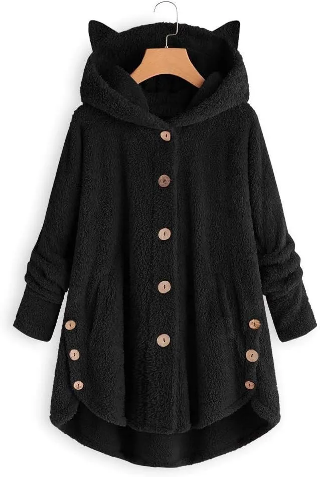 Womens Fleece Sherpa Hoodie Winter Warm Fuzzy Jacket Coats Outerwear with Pocket OverSize Pullover Hoodies