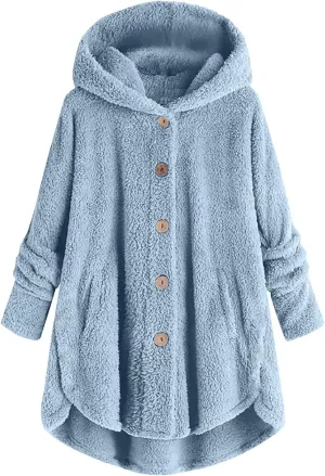 Womens Fuzzy Fleece Sherpa Hoodies Fashion Button Down Teddy Coat Oversized Sweatshirt with Pockets Jackets Cardigan