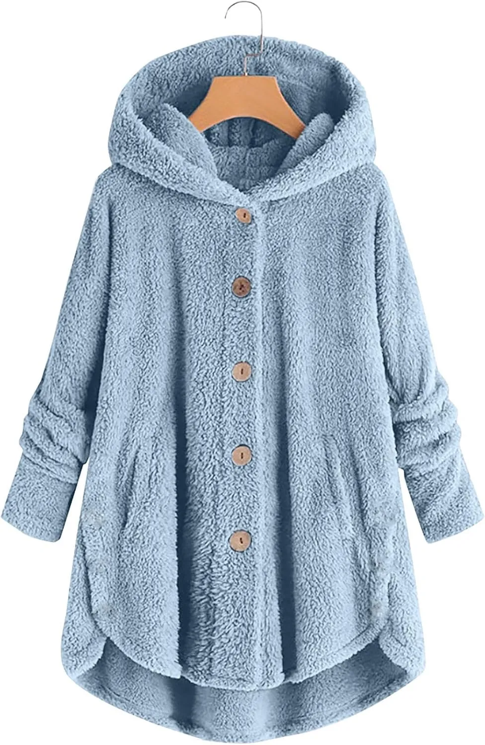 Womens Fuzzy Fleece Sherpa Hoodies Fashion Button Down Teddy Coat Oversized Sweatshirt with Pockets Jackets Cardigan