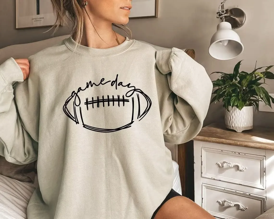 Womens Game Day Sweatshirt Outfits Football Mom Shirts Long Sleeve Crewneck Football Season Shirts Top