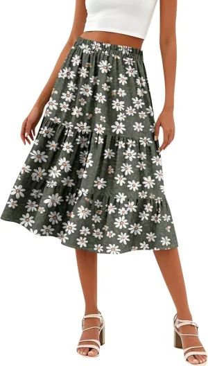 Women's Going Out Casual Elegant High Waist Drawstring A-line Boho Holiday Swing Skirt with Pockets
