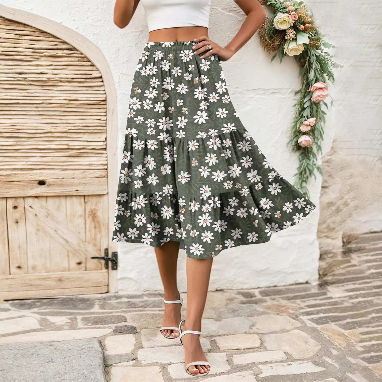 Women's Going Out Casual Elegant High Waist Drawstring A-line Boho Holiday Swing Skirt with Pockets