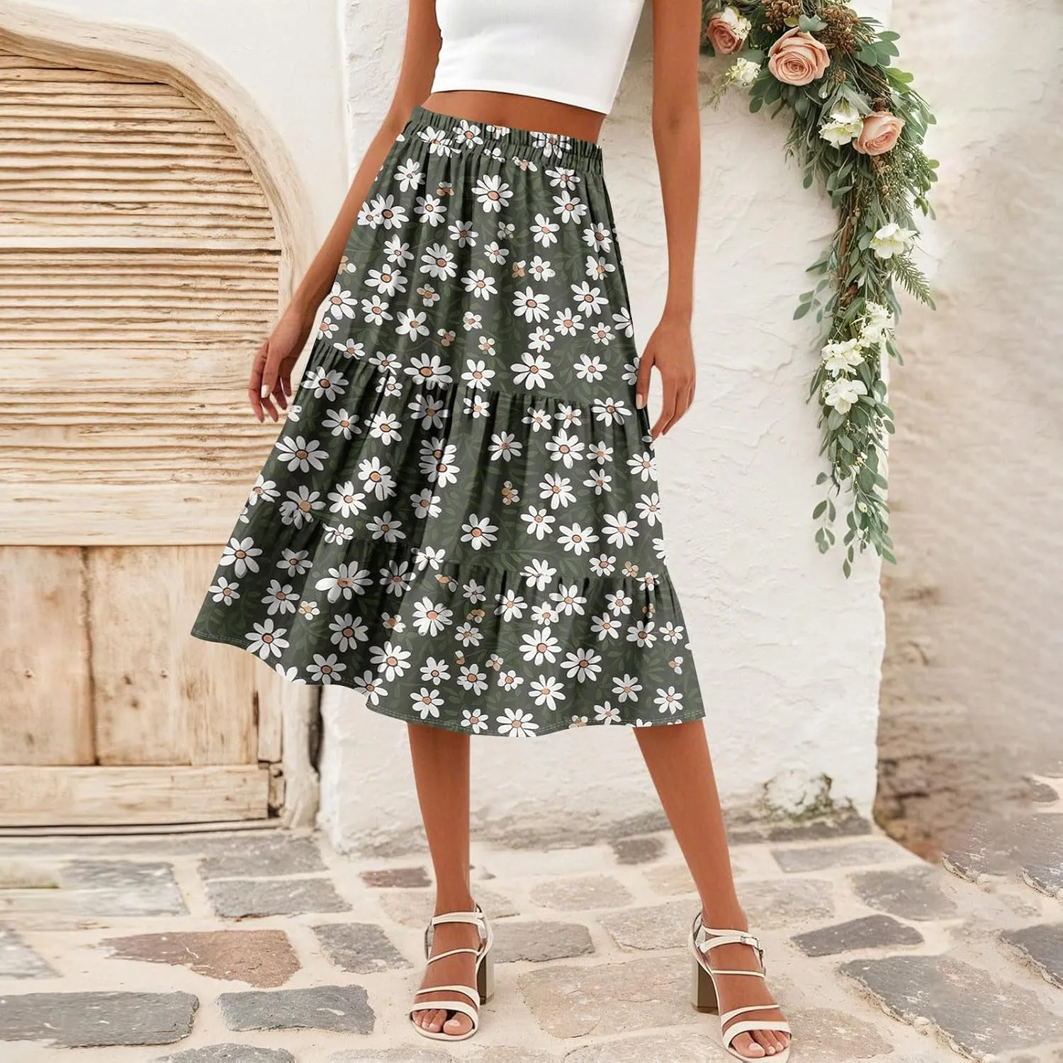 Women's Going Out Casual Elegant High Waist Drawstring A-line Boho Holiday Swing Skirt with Pockets