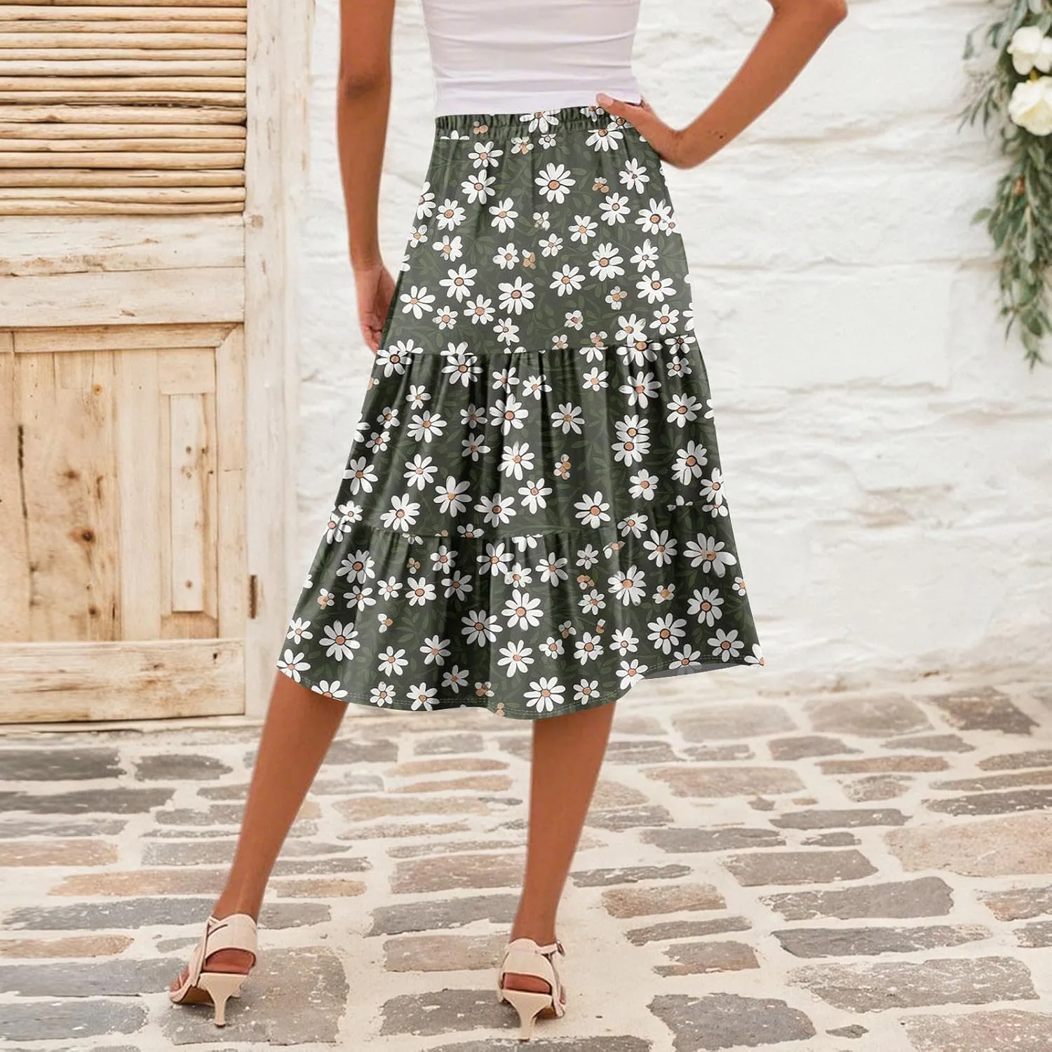 Women's Going Out Casual Elegant High Waist Drawstring A-line Boho Holiday Swing Skirt with Pockets